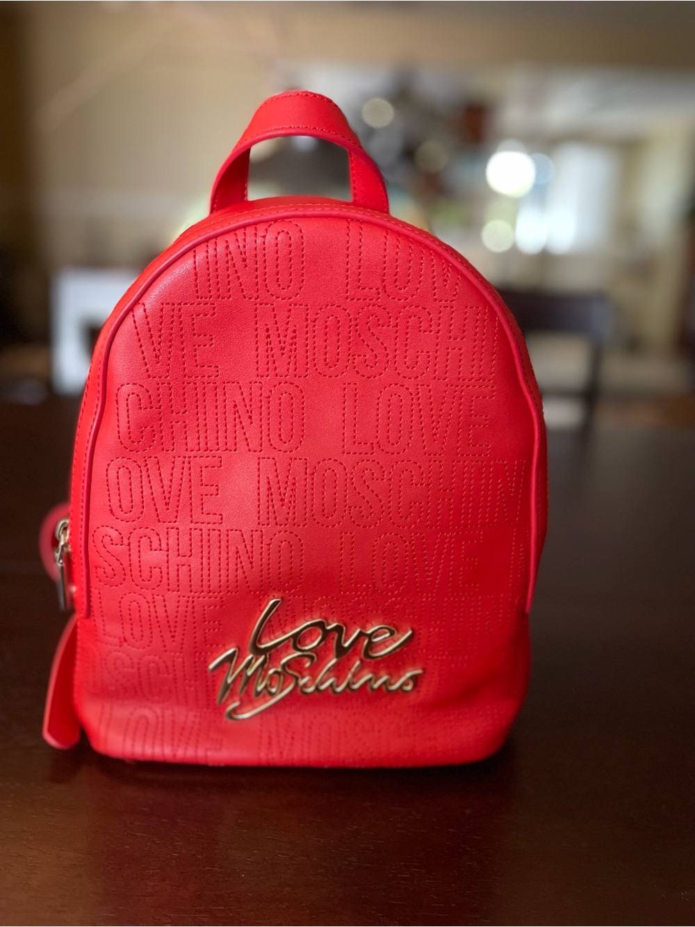 Love Moschino Red Embossed Logo Mini Backpack with Gold Hardware